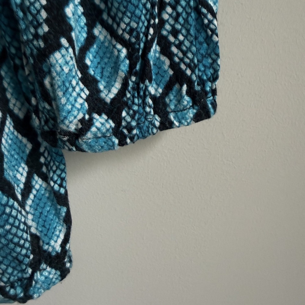 MICHAEL KORS Y2K Snake Animal Print Top XS Keyhole Blue Stretch Festival Safari - Picture 5 of 7